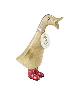 DCUK Natural Finish Duckling with Floral Welly Boots-Red